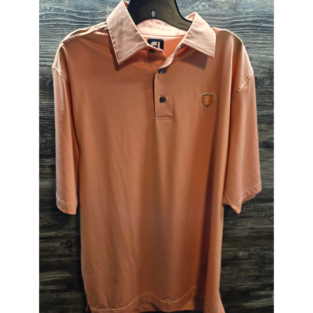 FootJoy Mens ProDry Golf Polo Shirt Peach Orange Micro Stripe Size Large FJ Logo